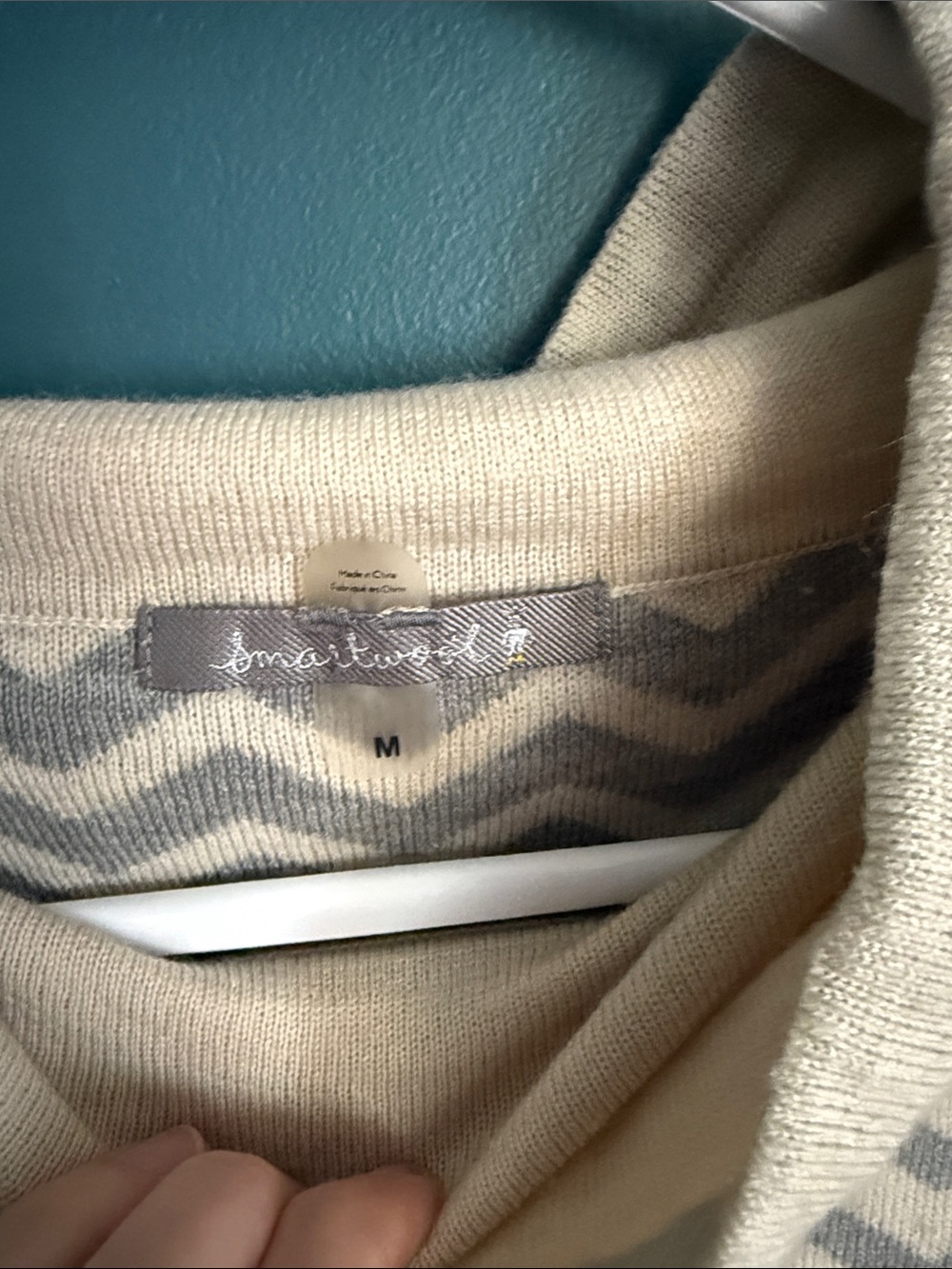 Smartwool Cream & Teal Chevron Knit Hoodie - Picture 2 of 6